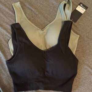 Black and Green Ribbed Tank Tops